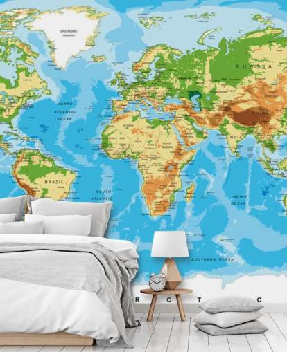 Physical Map of the World Wallpaper Mural
