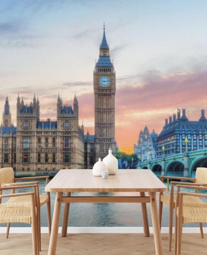 Panorama över Big Ben, Westminster Palace och Themsen Bakgrund