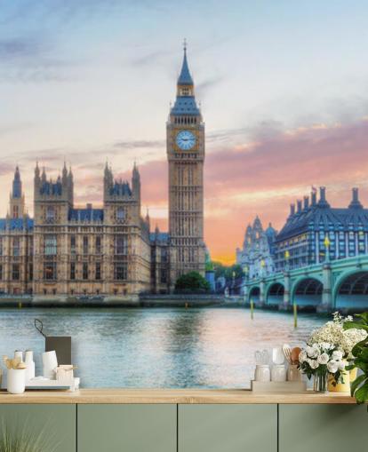 Panorama över Big Ben, Westminster Palace och Themsen Bakgrund