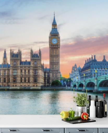 Panoraama Big Ben, Westminsterin palatsi ja Thames-joen taustakuva