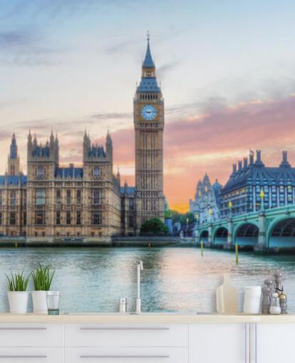 Panorama av Big Ben, Westminster Palace og Themsen Bakgrunn