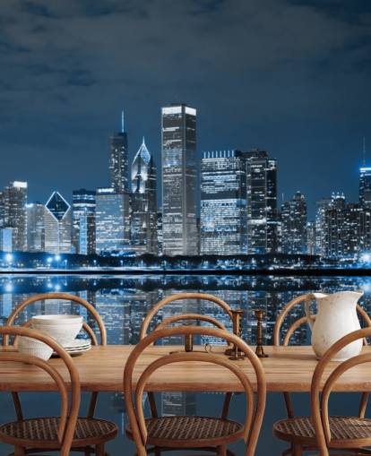 blå chicago tapetväggmålning som heter Chicago Downtown at Night för vardagsrum, sovrum och företag blå chicago tapetväggmålning som heter Chicago Downtown at Night för vardagsrum, sovrum och företag