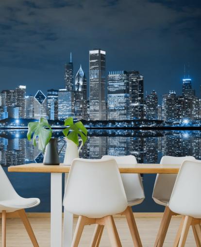 blue chicago wallpaper mural called Chicago Downtown at Night for living rooms, bedrooms and businesses blue chicago wallpaper mural called Chicago Downtown at Night for living rooms, bedrooms and businesses