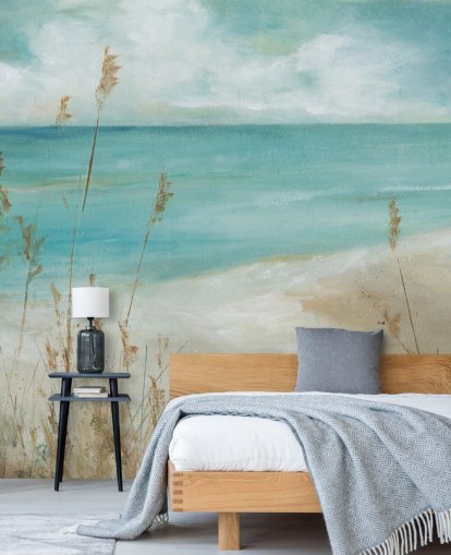 Carol Robinsonin abstrakti meritapettiseinämaalaus nimeltä Seagrass Seascape olohuoneisiin, makuuhuoneisiin ja kylpyhuoneisiin