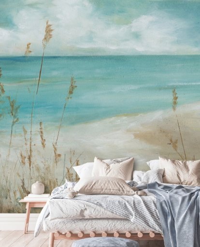 abstracte muurschildering op zee genaamd Seagrass Seascape van Carol Robinson voor woonkamers, slaapkamers en badkamers