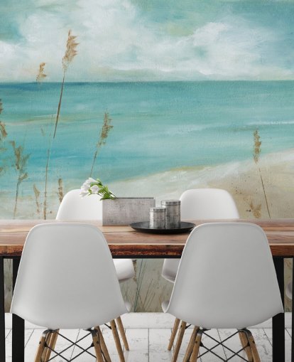 carta da parati murale astratta chiamata Seagrass Seascape di Carol Robinson per salotti, camere da letto e bagni