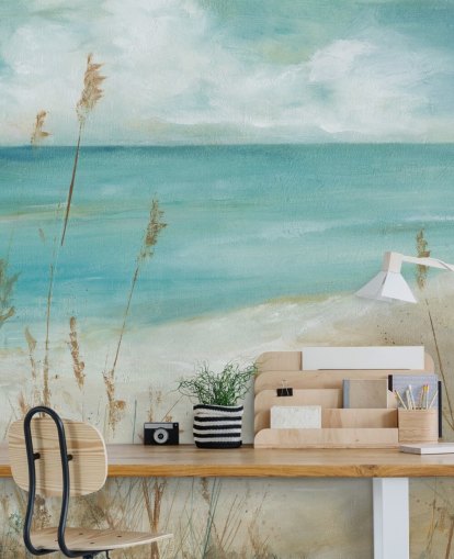 Carol Robinsonin abstrakti meritapettiseinämaalaus nimeltä Seagrass Seascape olohuoneisiin, makuuhuoneisiin ja kylpyhuoneisiin