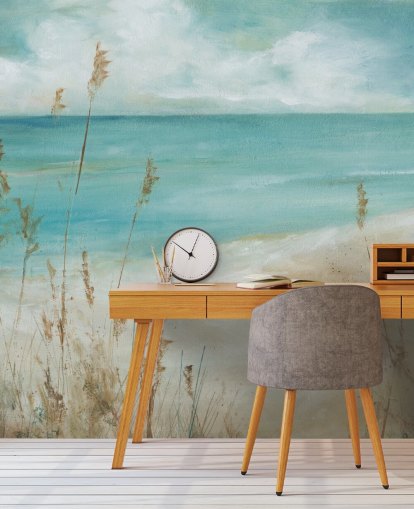 Carol Robinsonin abstrakti meritapettiseinämaalaus nimeltä Seagrass Seascape olohuoneisiin, makuuhuoneisiin ja kylpyhuoneisiin