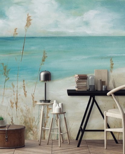 abstrakt havtapet vægmaleri kaldet Seagrass Seascape af Carol Robinson til stuer, soveværelser og badeværelser