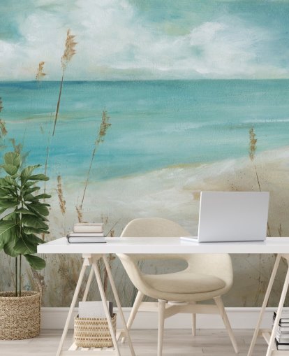 papier peint mural abstrait sur la mer appelé Seagrass Seascape par Carol Robinson pour les salons, les chambres et les salles de bain