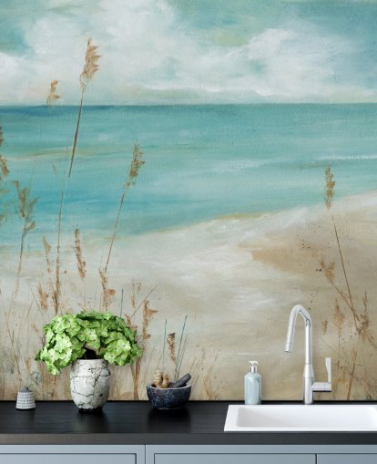 abstract sea wallpaper mural called Seagrass Seascape by Carol Robinson for living rooms, bedrooms and bathrooms