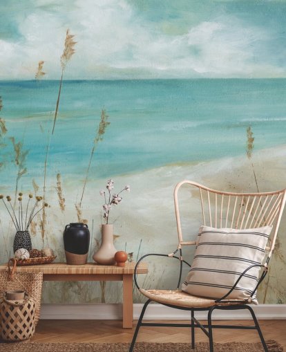 abstrakt havstapetväggmålning kallad Seagrass Seascape av Carol Robinson för vardagsrum, sovrum och badrum