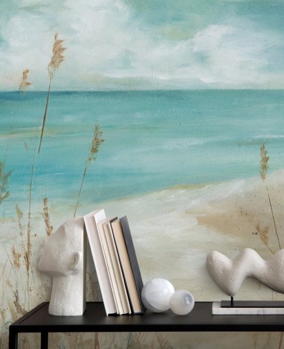 papier peint mural abstrait sur la mer appelé Seagrass Seascape par Carol Robinson pour les salons, les chambres et les salles de bain