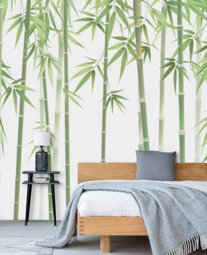 green custom bamboo wallpaper mural called Green and White Bamboo