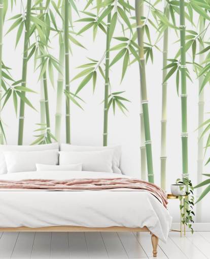 grön anpassad bambu tapetväggmålning kallad Grön och vit bambu
