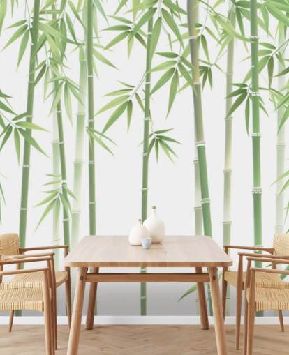 groene op maat gemaakte bamboe behangmuurschildering genaamd Green and White Bamboo groene op maat gemaakte bamboe behangmuurschildering genaamd Green and White Bamboo