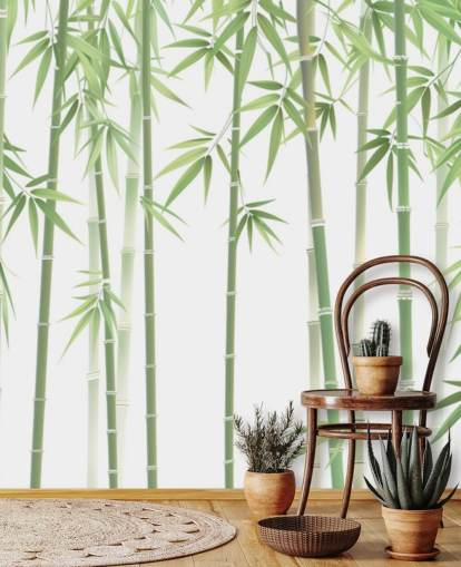 groene op maat gemaakte bamboe behangmuurschildering genaamd Green and White Bamboo groene op maat gemaakte bamboe behangmuurschildering genaamd Green and White Bamboo