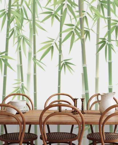 carta da parati murale in bambù personalizzata verde chiamata Green and White Bamboo