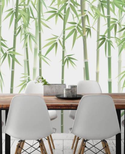 green custom bamboo wallpaper mural called Green and White Bamboo