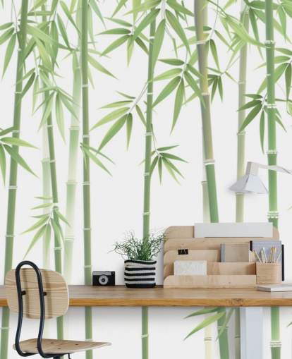 green custom bamboo wallpaper mural called Green and White Bamboo