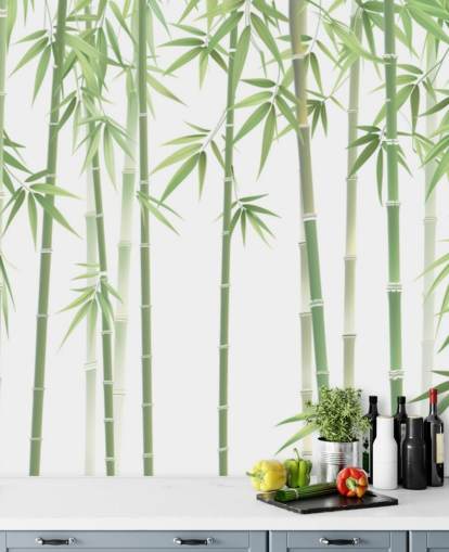 grünes kundenspezifisches Bambus-Tapeten-Wandbild namens Green and White Bamboo