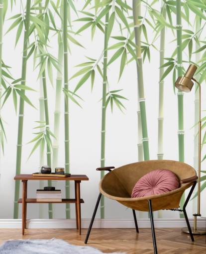 green custom bamboo wallpaper mural called Green and White Bamboo
