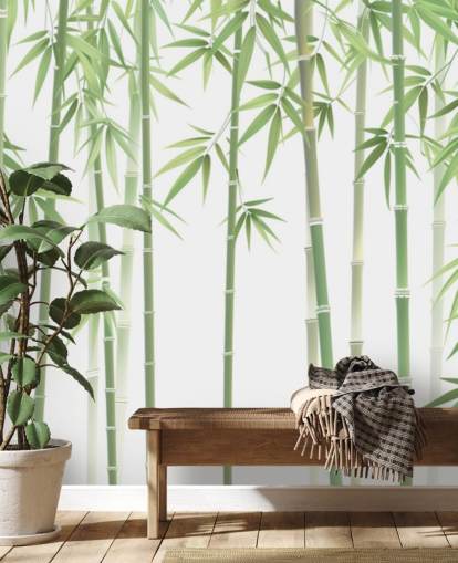 carta da parati murale in bambù personalizzata verde chiamata Green and White Bamboo