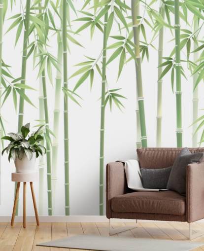 green custom bamboo wallpaper mural called Green and White Bamboo