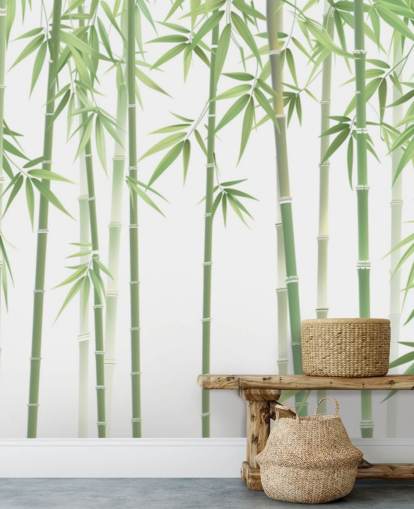 carta da parati murale in bambù personalizzata verde chiamata Green and White Bamboo