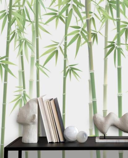 grünes kundenspezifisches Bambus-Tapeten-Wandbild namens Green and White Bamboo