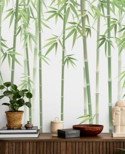 grünes kundenspezifisches Bambus-Tapeten-Wandbild namens Green and White Bamboo
