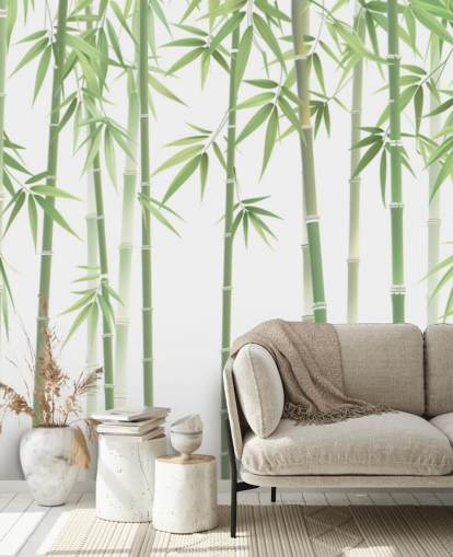carta da parati murale in bambù personalizzata verde chiamata Green and White Bamboo carta da parati murale in bambù personalizzata verde chiamata Green and White Bamboo