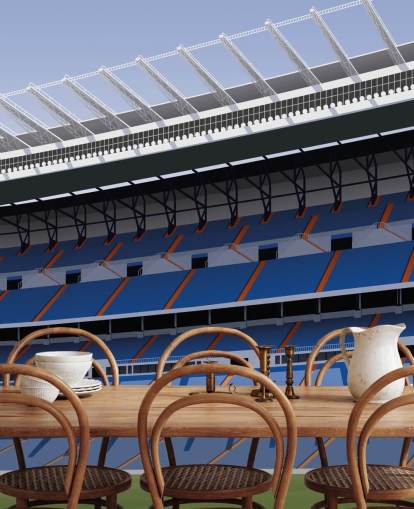 blå och grön anpassningsbar real madrid tapetväggmålning som heter Santiago Bernabéu Football Stadium av Matthew J I Wood