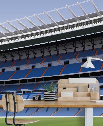 sininen ja vihreä muokattava real madrid -taustakuvamaalaus nimeltä Santiago Bernabéu Football Stadium, kirjoittanut Matthew J I Wood