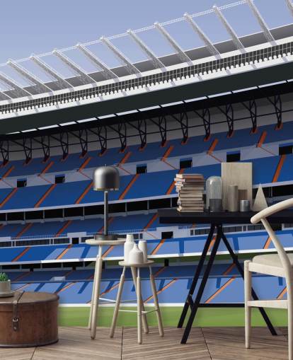 mural de papel pintado personalizable azul y verde del Real Madrid llamado Estadio de Fútbol Santiago Bernabéu de Matthew J I Wood