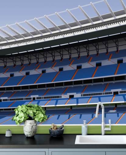 blue and green customisable real madrid wallpaper mural called Santiago Bernabéu Football Stadium by Matthew J I Wood