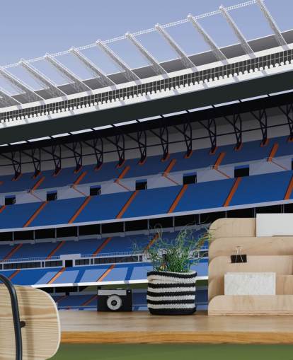 blå och grön anpassningsbar real madrid tapetväggmålning som heter Santiago Bernabéu Football Stadium av Matthew J I Wood