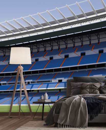 papier peint mural personnalisable bleu et vert du Real Madrid appelé Stade de football Santiago Bernabéu par Matthew J I Wood