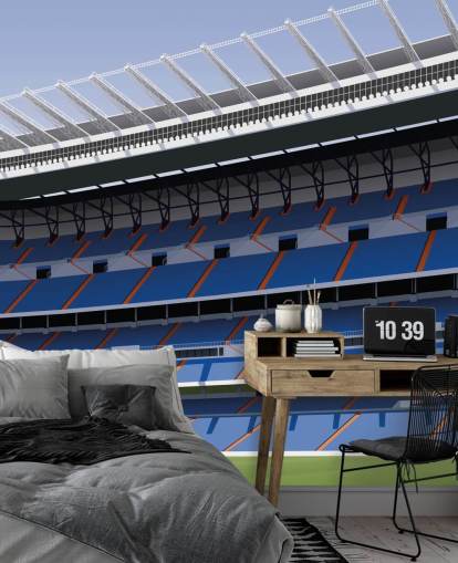 mural de papel pintado personalizable azul y verde del Real Madrid llamado Estadio de Fútbol Santiago Bernabéu de Matthew J I Wood