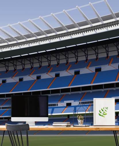 mural de papel pintado personalizable azul y verde del Real Madrid llamado Estadio de Fútbol Santiago Bernabéu de Matthew J I Wood mural de papel pintado personalizable azul y verde del Real Madrid llamado Estadio de Fútbol Santiago Bernabéu de Matthew J I Wood