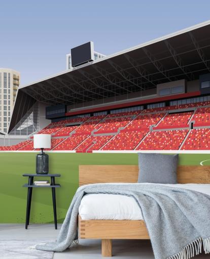 papel pintado verde y rojo del Brentford Football Club llamado Gtech Community Stadium Football Stadium de Matthew J I Wood