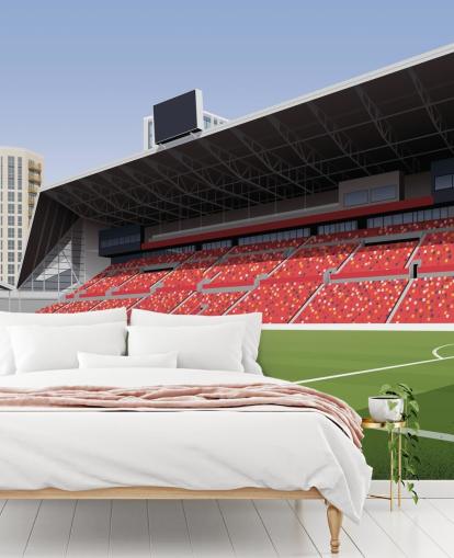 papel pintado verde y rojo del Brentford Football Club llamado Gtech Community Stadium Football Stadium de Matthew J I Wood