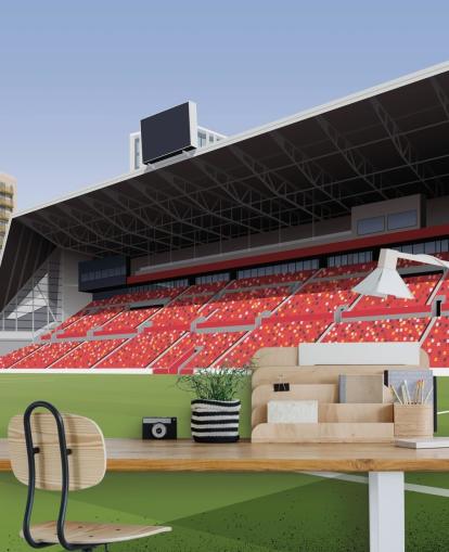 papel pintado verde y rojo del Brentford Football Club llamado Gtech Community Stadium Football Stadium de Matthew J I Wood