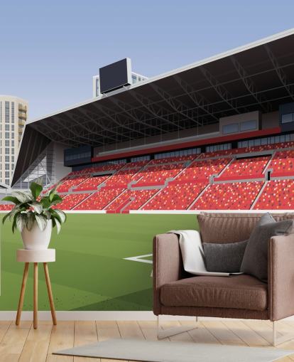 groen en rood behang van de Brentford voetbalclub genaamd Gtech Community Stadium Football Stadium van Matthew J I Wood