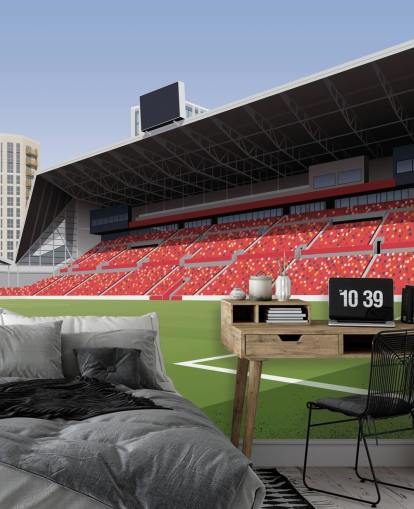 papel pintado verde y rojo del Brentford Football Club llamado Gtech Community Stadium Football Stadium de Matthew J I Wood