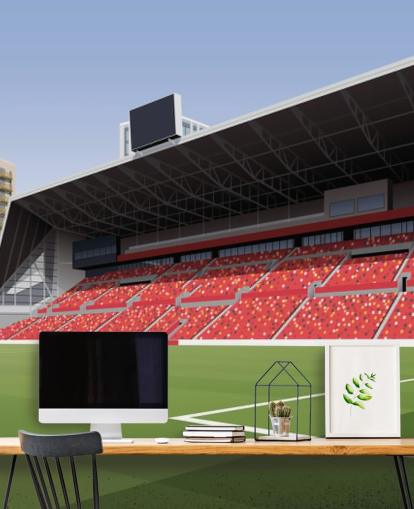 papel pintado verde y rojo del Brentford Football Club llamado Gtech Community Stadium Football Stadium de Matthew J I Wood