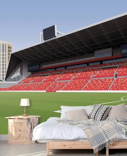 carta da parati verde e rossa del club di calcio di Brentford chiamata Gtech Community Stadium Football Stadium di Matthew J I Wood