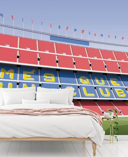 mural de papel de parede personalizável azul e vermelho de Barcelona chamado Camp Nou Football Stadium, de Matthew J I Wood mural de papel de parede personalizável azul e vermelho de Barcelona chamado Camp Nou Football Stadium, de Matthew J I Wood