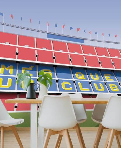blå og rød tilpasselig barcelona tapetmaleri kaldet Camp Nou Football Stadium af Matthew J I Wood