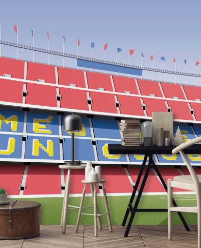 blå och röd anpassningsbar barcelona tapetväggmålning som heter Camp Nou Football Stadium av Matthew J I Wood